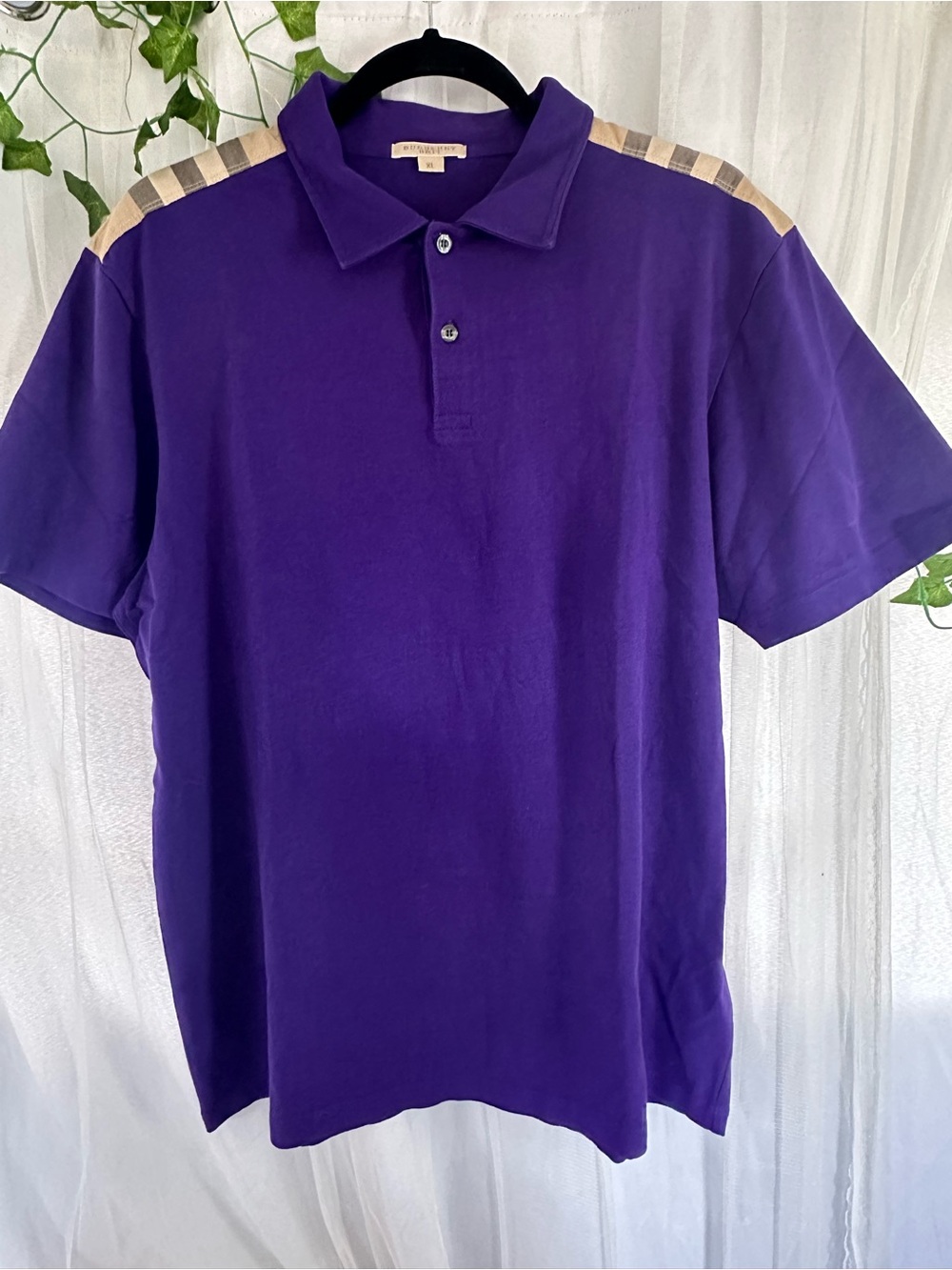 Burberry Purple Polo with Signature Check Shoulder Panels